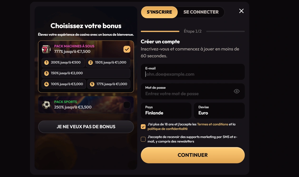 Inscription rapide et création de compte Mad Casino